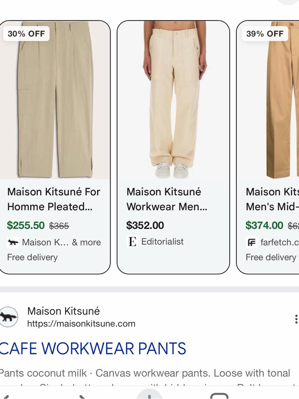 MAISON KITSUNÉ Men's Cargo Work Pants in Beige euro 40